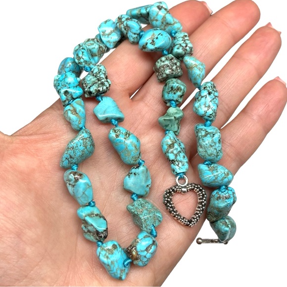 RE-STOCKED! Turquoise Howlite Nugget Beaded Necklace Chunky Genuine Stone 18” - Picture 2 of 6